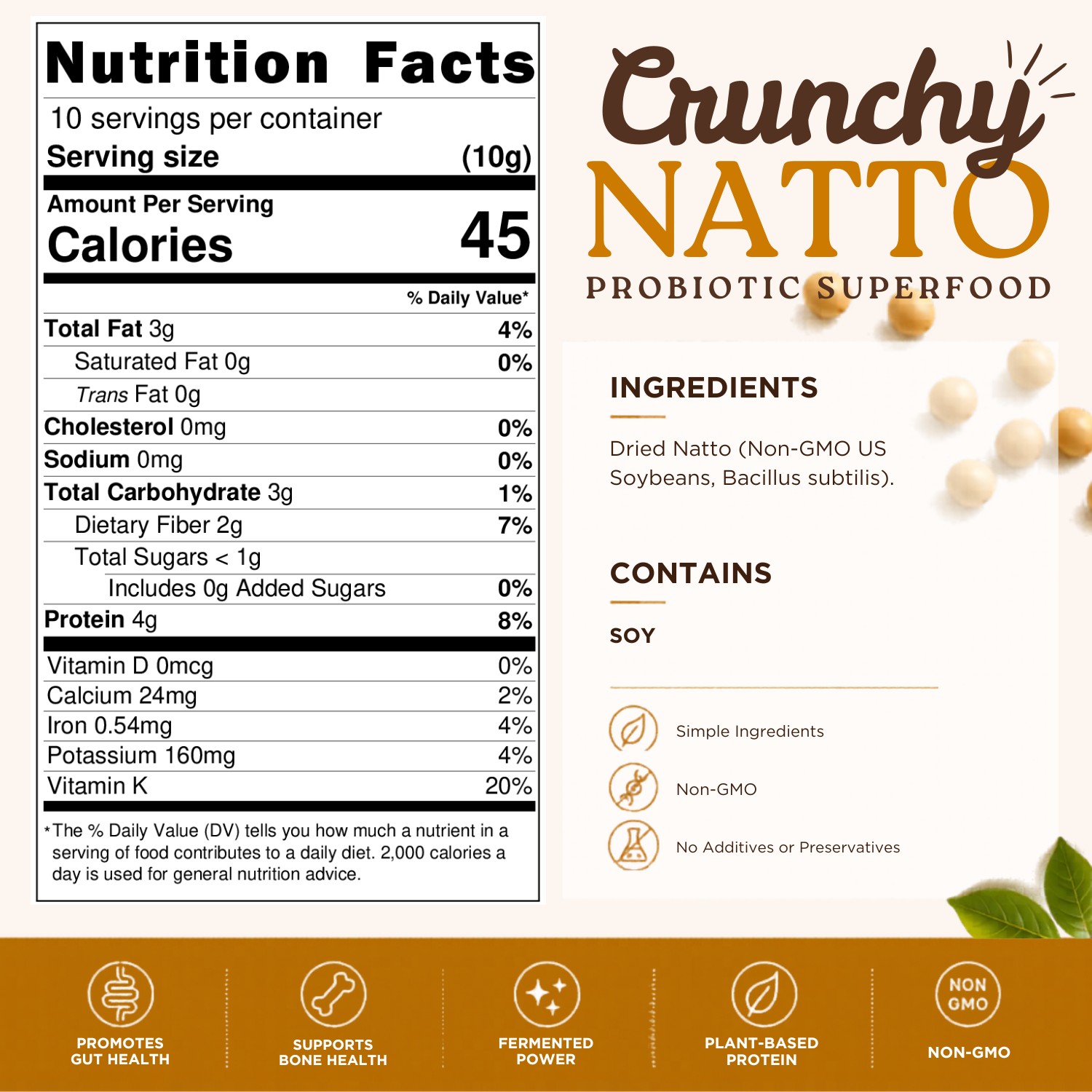 Crunchy Natto Freeze-Dried Fermented Soybeans, High Protein Japanese Snack, 100g (3.5oz)